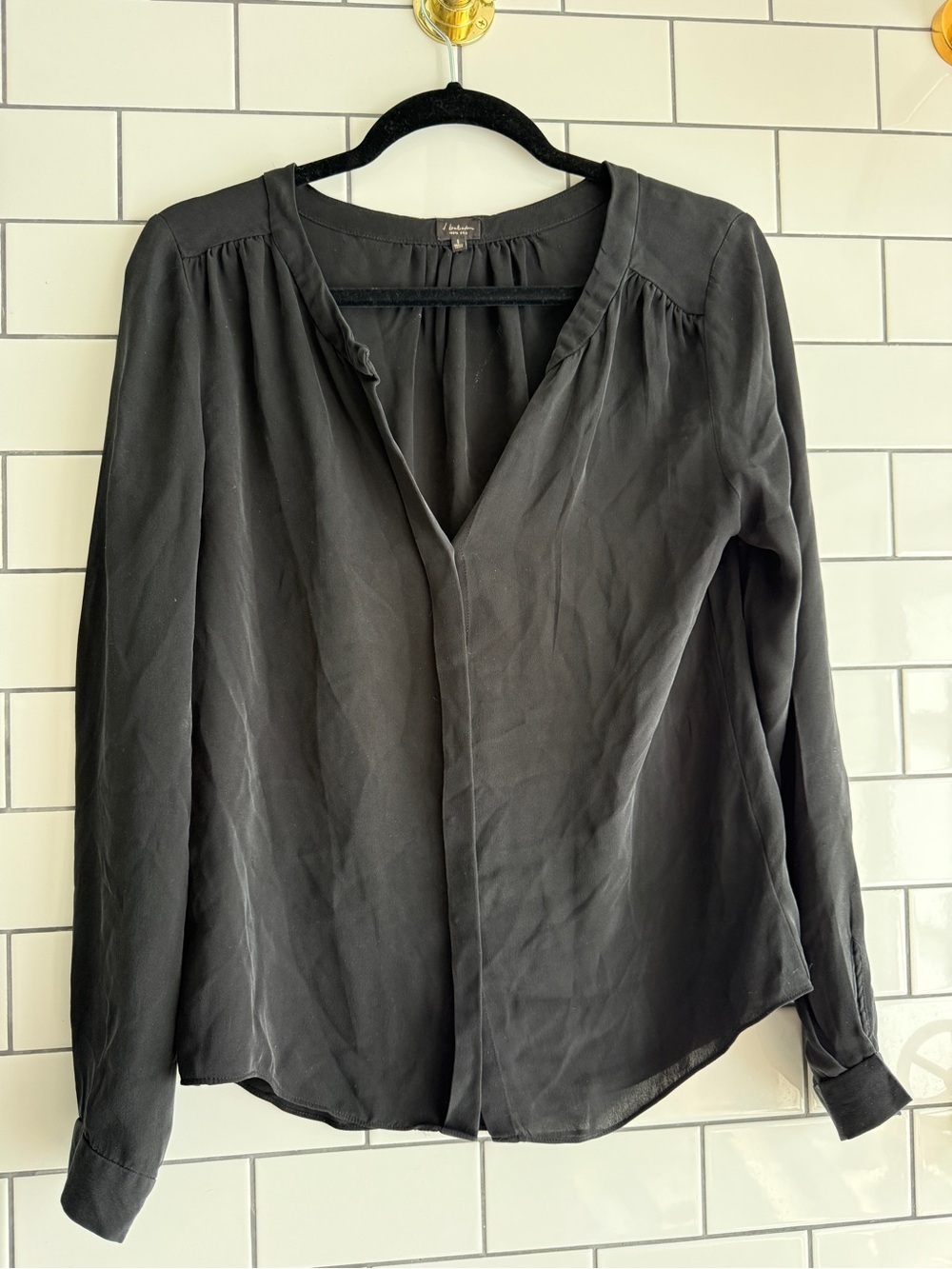 Babaton Black 100% Silk V-Neck Blouse